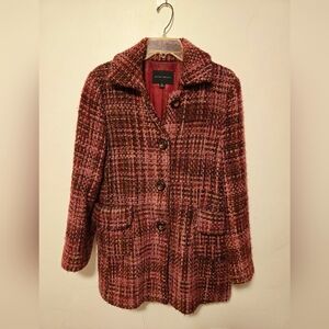 Banana Republic Women's Plaid Tweed Coat in Pink, Deep Purple, Tan Colors